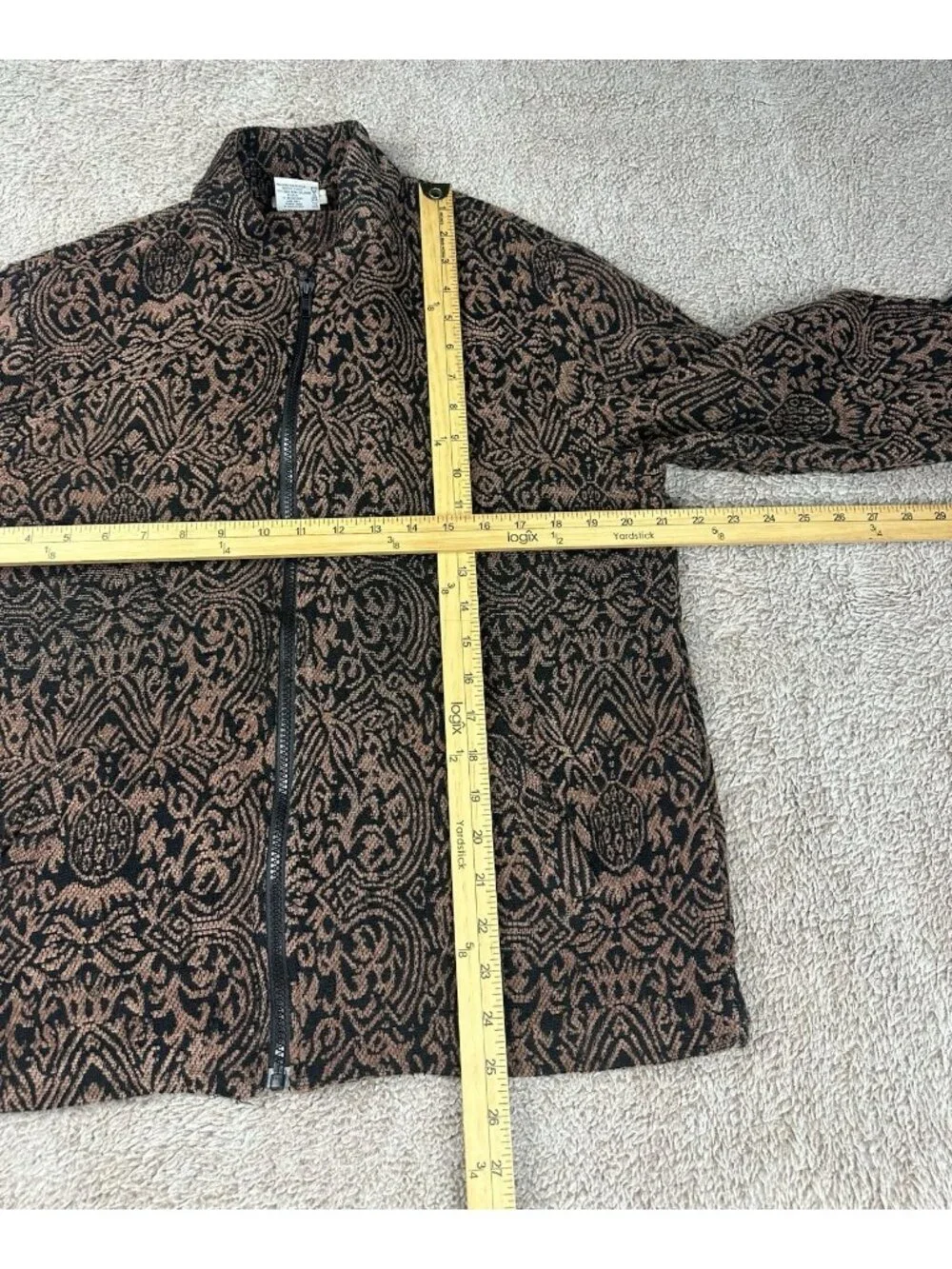 Vintage White Stag Tapestry Jacket Womens Large L Black Toasty Paisley Zip Up